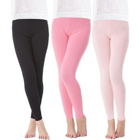 4 Pack Girls Full Length Leggings Soft Comfortable Footless Leggings Stretchy Tights Pants