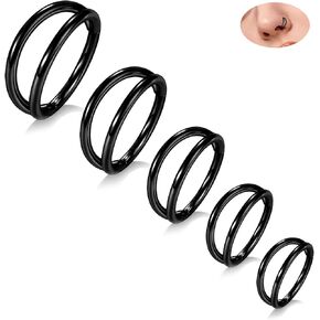 Peaklink 5 pcs خواتم مزدوجة الأنف الطوق المحاربة طوق القرط الصلب الجراحي الغضروف اللولب ثقب 20g 18g 16g حلقة الحاجز حلقة Earlobe daith Jewelry Rook Tragus الأقراط