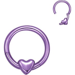 ASTM F136 Titanium Heart Nose Ring Hoops 16G Septum Hinged Nose Rings Click Ring for Lip Helix Tragus Daith Rook Cartilage Lobe Earrings Conch Piercing Jewelry Hypoallergenic for Women Men