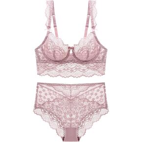 Guoeappa Women's Floral Soft Lace Lingerie Set See Through High Waisted Underwear Underwire Sheer Bra and Panty Set