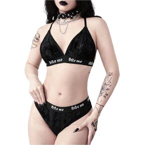 COZYEASE Women's 2 Piece Lingerie Sets Goth Velvet Floral Wireless Bra and Panty Underwear Set