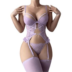مجموعة Lingere Linge Linge Linger للنساء المكونة من 4 قطع من Verdusa مع Thong Stocking