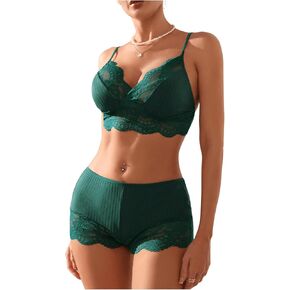 SOLY HUX Women's Lace Lingerie Set Sheer Bralettes with Panty Boyshorts Sleepwear Sexy Underwear