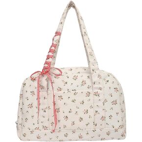 Mini Gym Bag for Women,Floral Quilted Duffel Bag Cute Flirty Aesthetic Tote Handbag Workout Sport Carry On Tote