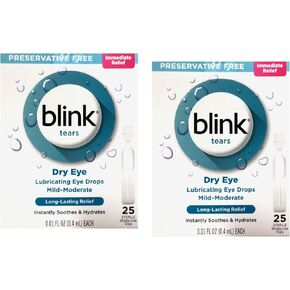 Blink Tears Preservative Free Lubricating Eye Drops 25 ct 0.01 fl oz EA (0.4 mL EA) (Pack of 2)
