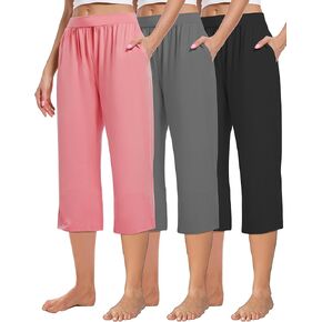 3 حزمة سروال Capri Capri ، ساقين واسعة مريحة اقتصاص كابري مع جيوب ، صالة الصالة jogger تجريب اليوغا capris