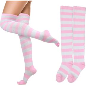 Striped Thigh High Socks for Women Girls Pink Thigh Highs Stripe Stockings Tube Socks Thin Cute Long Striped Socks 1 Pack