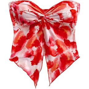Milumia Girl's Tie Dye Twist Split Tube Top Strapless Sleeveless Asymmetrical Vacation Tops