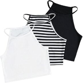 GORGLITTER Girl's 3 Pack Tank Tops Halter Sleeveless Camisole Tops Basic Crop Fitted Tank Top