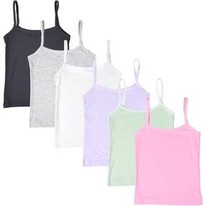 Girls Camisole Tank Top Tagless Cami Under Shirts for Layering,Multiple 6 Packs Colors Available