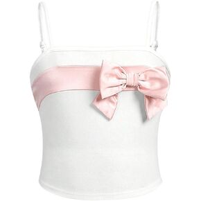 Floerns Girl's Colorblock Bow Sleeveless Camisole Kids Spaghetti Strap Cami Top