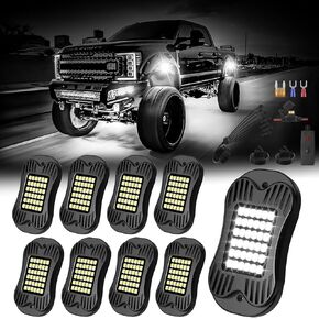 SHINIGHT 20 Pods White Rock Lights for Trucks/UTV/ATV - 36 LEDs 6500K Super Bright Waterproof Underglow Kit with Connectors&Switch&Extension Wires (20 Pods)
