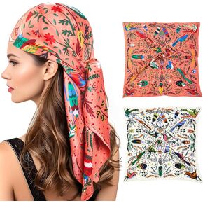 Head Scarf for Women - 35" Square Silk Like Head Scarf for Women's Hair Scarf Bandanas for Women with Gift 2Pcs