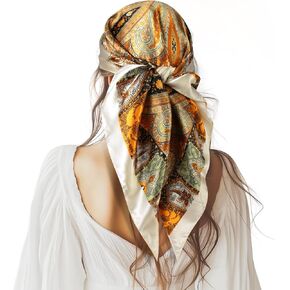 35" Large Square Satin Head Scarf - 1Pcs Satin Hair Scarf Silk Bandana Head Wraps For Women