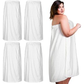 Tigeen 4 Pack Spa Towel Wraps for Women Adjustable Elastic Bath Robe Lightweight Shower Cover for Bath Shower(White,Xxl-4xl)