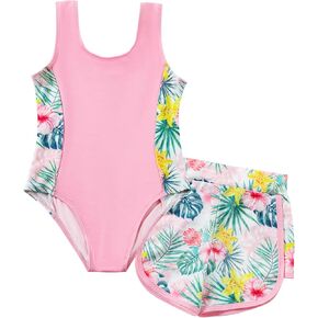 U·nikaka Baby Girls One Piece Swimsuits with Boyshorts Toddler Bathing Suit Little Girls Swimsuits Summer Swimwear 2-6Y