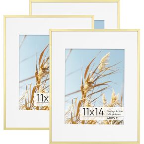 إطار الألمنيوم الممتاز مع حصيرة - إطار صورة على مدار 24 × 30 ، الزجاج المقسى HD ، خطاف الجدار (الذهب ، حزمة 1)
