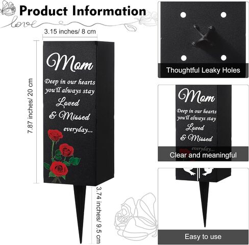 Geosar Father's Day Dad Cemetery Vases for Grave Metal Cemetery Grave Flower Vase Memorial Flower Holder with Spike Dad Floral Graveyard Decorations for Burial Ground Lawn Yard Funeral in Saudi Arabia