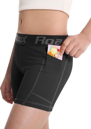 Roadbox Girls Volleyball Shorts, 4'' Kids Athletic Spandex Biker, Youth Compression Shorts with Pockets for Dance Gymnastics in Saudi Arabia