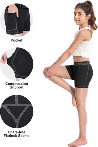 Roadbox Girls Volleyball Shorts, 4'' Kids Athletic Spandex Biker, Youth Compression Shorts with Pockets for Dance Gymnastics in Saudi Arabia