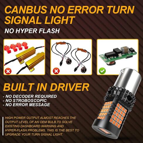 Amber BAU15S PY21W LED مصابيح LED أصفر CANBUS خطأ خالٍ من الإشارة الإشارة المدمجة في المقاوم المدمج لا يوجد فلاش HYPER لا يوجد خطأ في مصباح ضوء Blinker Light Marker Marker 2000lm 21W (حزمة 2) in Kuwait