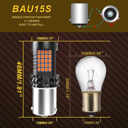 Amber BAU15S PY21W LED مصابيح LED أصفر CANBUS خطأ خالٍ من الإشارة الإشارة المدمجة في المقاوم المدمج لا يوجد فلاش HYPER لا يوجد خطأ في مصباح ضوء Blinker Light Marker Marker 2000lm 21W (حزمة 2) in Kuwait