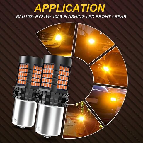 Amber BAU15S PY21W LED مصابيح LED أصفر CANBUS خطأ خالٍ من الإشارة الإشارة المدمجة في المقاوم المدمج لا يوجد فلاش HYPER لا يوجد خطأ في مصباح ضوء Blinker Light Marker Marker 2000lm 21W (حزمة 2) in Kuwait