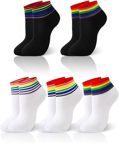 5 Pairs Striped Rainbow Crew Socks Athletic Cotton Novelty Ankle Sock for Men and Women in Saudi Arabia