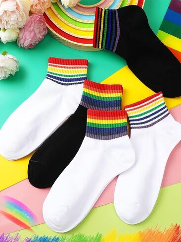 5 Pairs Striped Rainbow Crew Socks Athletic Cotton Novelty Ankle Sock for Men and Women in Saudi Arabia