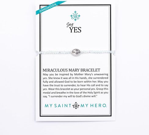سوار My Saint My Hero Say Yes Miraculous Mary - ميدالية فضية اللون على سلك معدني فضي in Kuwait