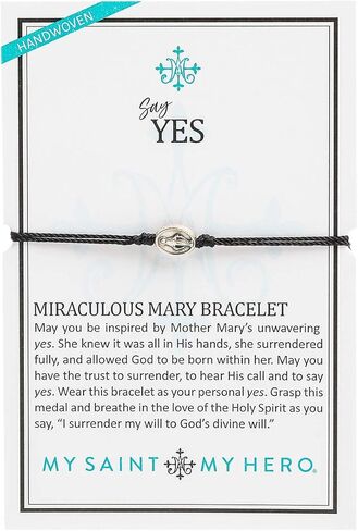 سوار My Saint My Hero Say Yes Miraculous Mary - ميدالية فضية اللون على سلك معدني فضي in Kuwait