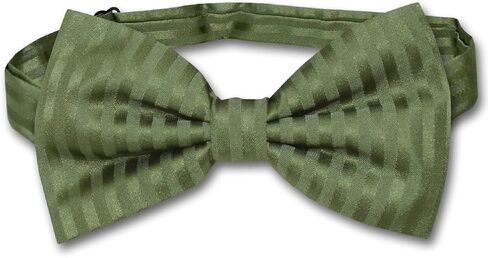 Vesuvio Napoli Men's Dress Vest & BOWTie OLIVE GREEN Color Vertical Striped Design Set in Kuwait