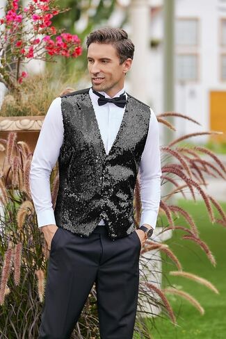 COOFANDY Men's Sequins Vest Slim Fit Christmas Party Vest Shiny Dress Waistcoat for Wedding, 80s 90s Prom,Events in Saudi Arabia