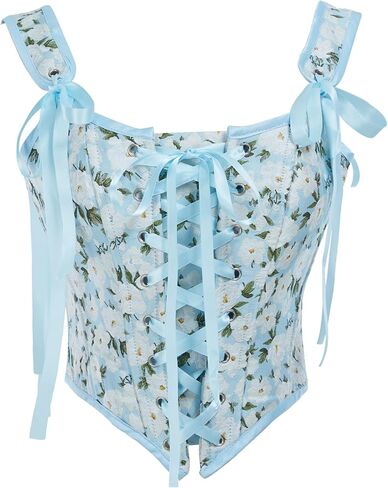 Renaissance Corset Tops for Women Cute Medieval Floral Overbust Boned Bustier Bodice in Saudi Arabia