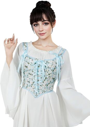 Renaissance Corset Tops for Women Cute Medieval Floral Overbust Boned Bustier Bodice in Saudi Arabia
