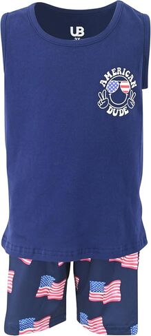 Unique Baby Boys Lightning 4th of July Patriotic Shorts Outfit (7, BluTnk) in Saudi Arabia