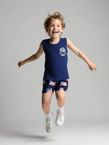 Unique Baby Boys Lightning 4th of July Patriotic Shorts Outfit (7, BluTnk) in Saudi Arabia