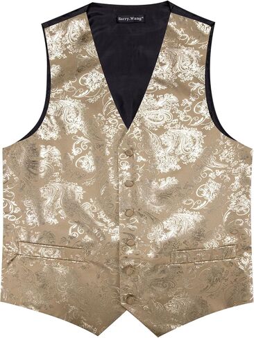 Barry.Wang Mens Shiny Disco Vests Party Nightclub Paisley Metallic Gothic Vest Tie Handkerchief Cufflink Clip Brooch 6PCS in Saudi Arabia
