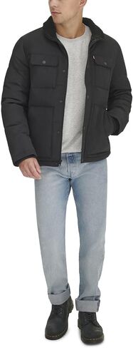 Levi's Men's Quilted Mixed Media Shirttail Work Wear Puffer Jacket in Kuwait