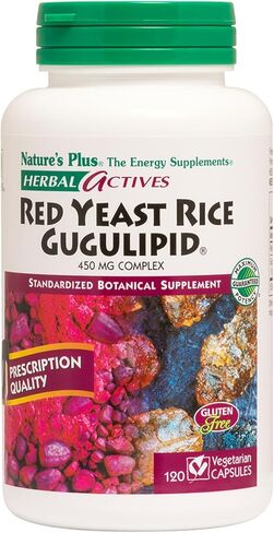 Natures Plus Herbal Actives Red Yeast Rice Gugulipid - 450 mg, 120 Vegan Capsules - Heart Health Supplement, Cholesterol Support - Vegetarian, Gluten-Free - 120 Servings in Kuwait