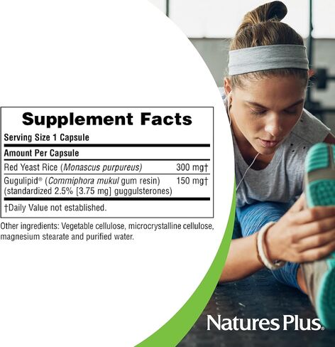 Natures Plus Herbal Actives Red Yeast Rice Gugulipid - 450 mg, 120 Vegan Capsules - Heart Health Supplement, Cholesterol Support - Vegetarian, Gluten-Free - 120 Servings in Kuwait