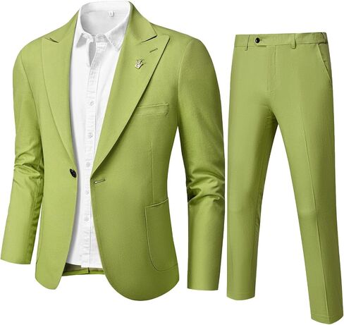 YND Men's 2 Piece Casual Linen Suit, Regular Fit Lightweight Blazer and Pants, Tuxedo for Casual Wedding Business Outfit in Saudi Arabia
