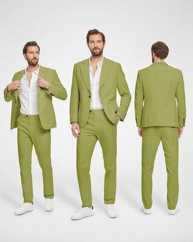 YND Men's 2 Piece Casual Linen Suit, Regular Fit Lightweight Blazer and Pants, Tuxedo for Casual Wedding Business Outfit in Saudi Arabia