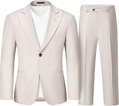 YND Men's 2 Piece Casual Linen Suit, Regular Fit Lightweight Blazer and Pants, Tuxedo for Casual Wedding Business Outfit in Saudi Arabia