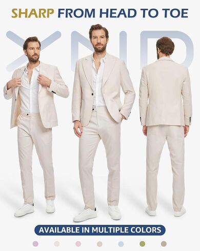 YND Men's 2 Piece Casual Linen Suit, Regular Fit Lightweight Blazer and Pants, Tuxedo for Casual Wedding Business Outfit in Saudi Arabia