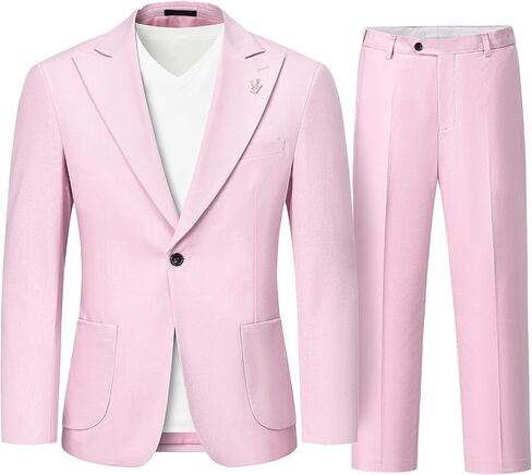 YND Men's 2 Piece Casual Linen Suit, Regular Fit Lightweight Blazer and Pants, Tuxedo for Casual Wedding Business Outfit in Saudi Arabia