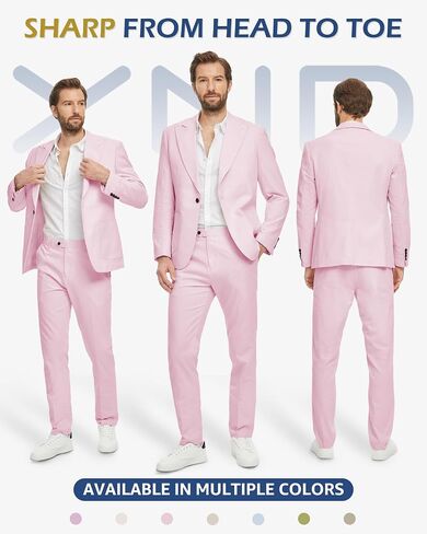YND Men's 2 Piece Casual Linen Suit, Regular Fit Lightweight Blazer and Pants, Tuxedo for Casual Wedding Business Outfit in Saudi Arabia