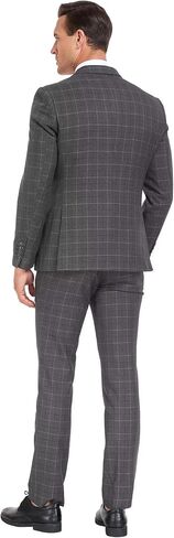 Men's Suit Set,3 Pieces Plaid Suit for Men Slim Fit Formal Bussiness Wedding Suit Prom Tuxedos Suit Blazer Vest Pant in Kuwait