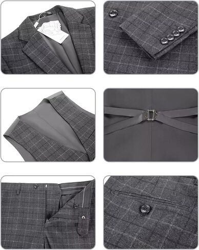 Men's Suit Set,3 Pieces Plaid Suit for Men Slim Fit Formal Bussiness Wedding Suit Prom Tuxedos Suit Blazer Vest Pant in Kuwait