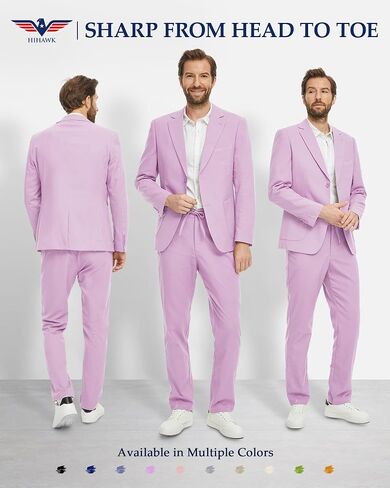 Hihawk Men's Linen Suit 2 Pieces Regular Fit, Two Buttons Lightweight Jacket and Pants for Beach Wedding, Summer Time, Prom in Saudi Arabia